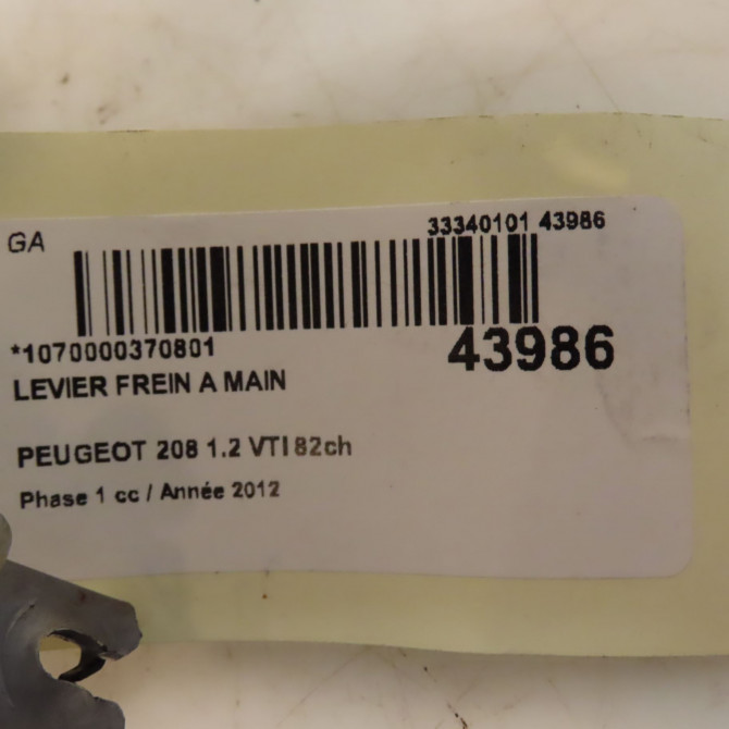 Levier frein a main occasion PEUGEOT 208 208 Phase 1 2012-03-01->2015-09-30 1.2 VTI 82ch 98062966ZD 4