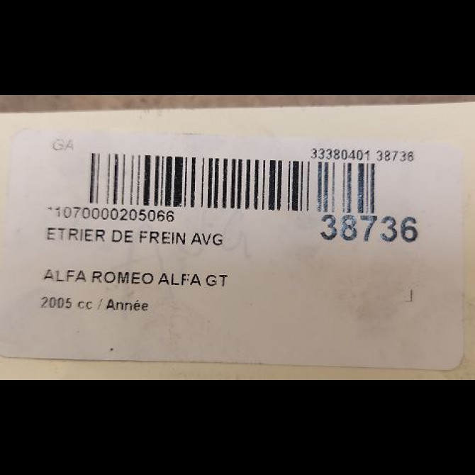 Etrier de frein avant gauche occasion ALFA ROMEO ALFA GT Phase 1 03-2004->12-2010 77365071 3