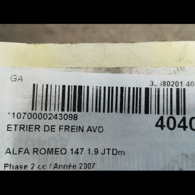 Etrier de frein avant droit occasion ALFA ROMEO 147 Phase 2 09-2004->10-2010 1.9 JTDm 120ch 77365072 3