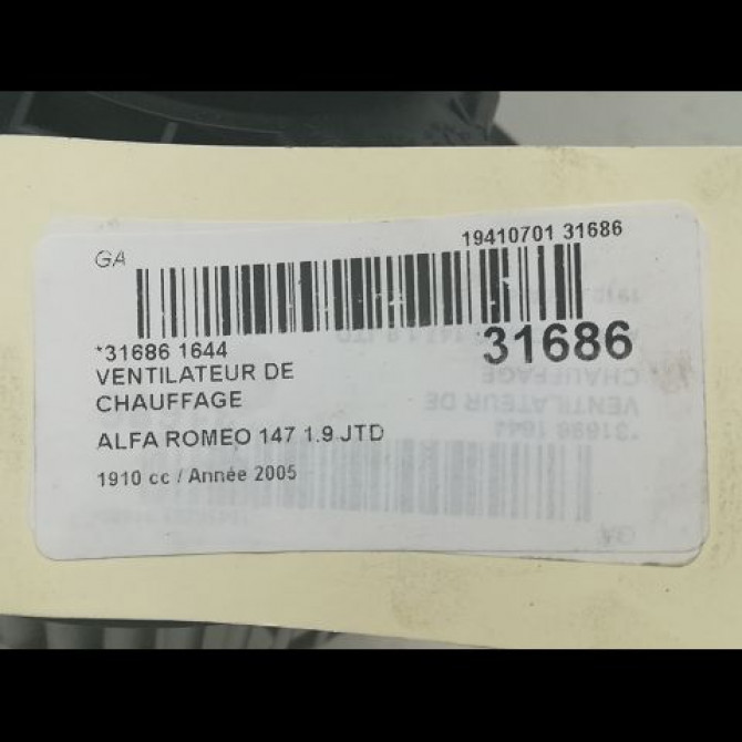 Ventilateur de chauffage occasion ALFA ROMEO 147 Phase 1 09-2000->09-2004 77364449 5