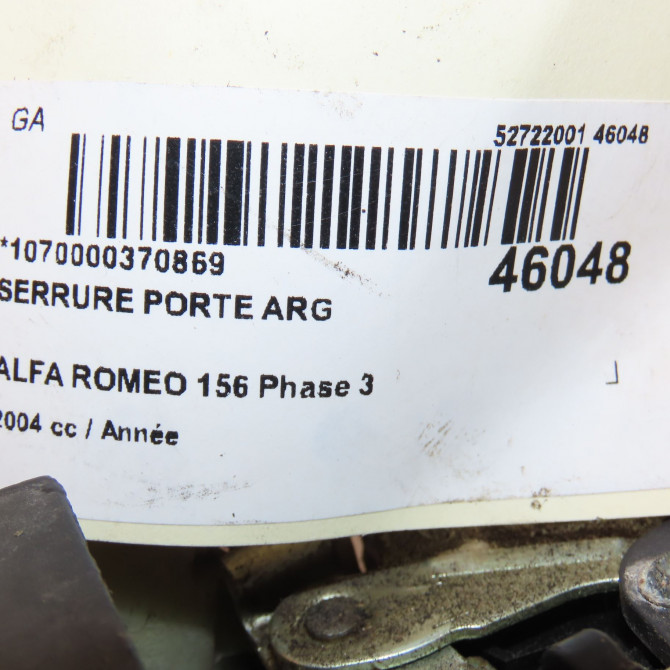 Serrure porte arg occasion ALFA ROMEO 156 Phase 3 SW 07-2003->12-2005 60692265 3