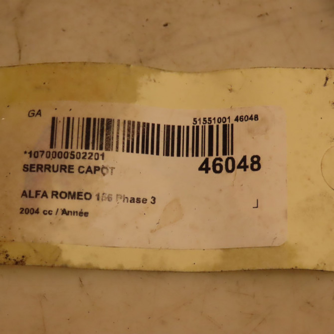 Serrure capot occasion ALFA ROMEO 156 Phase 3 SW 07-2003->12-2005 3