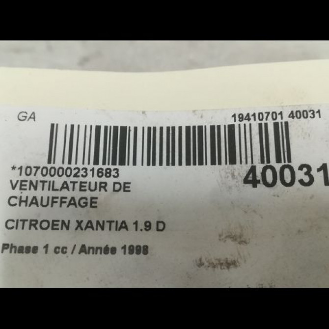 Ventilateur de chauffage occasion CITROEN XANTIA Phase 1 03-1993->06-1998 1.9 D 95668114 3