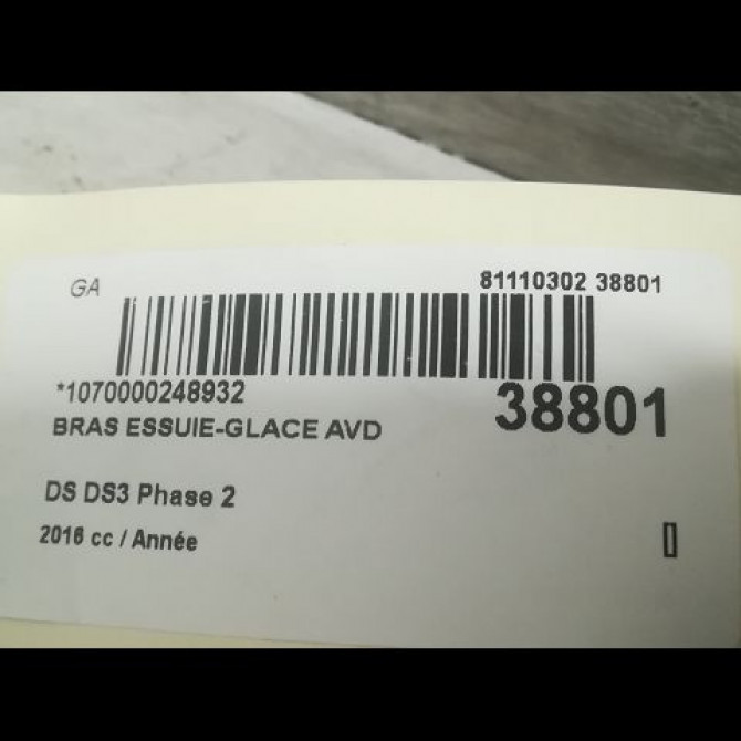 Bras essuie-glace avant droit occasion DS DS3 Phase 2 06-2014->... 6429HF 2