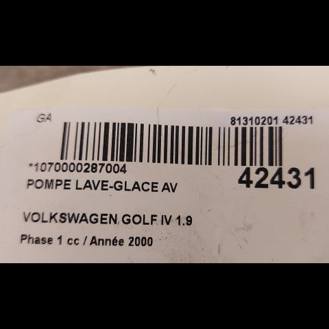 Pompe lave-glace avant occasion VOLKSWAGEN GOLF IV GOLF IV Phase 1 1998-01-01->2005-06-30 1.9 TDI 100ch 1K6955651 3