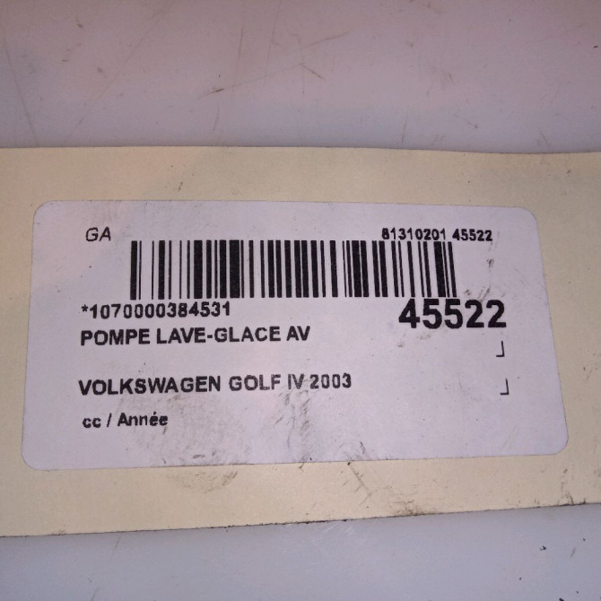 Pompe lave-glace avant occasion VOLKSWAGEN GOLF IV GOLF IV Phase 1 1998-01-01->2005-06-30 1.9 TDI 130ch 1K6955651 4