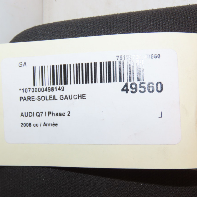 Pare-soleil gauche occasion AUDI Q7 I Phase 2 04-2009->04-2015 4L0857551AGK23 4
