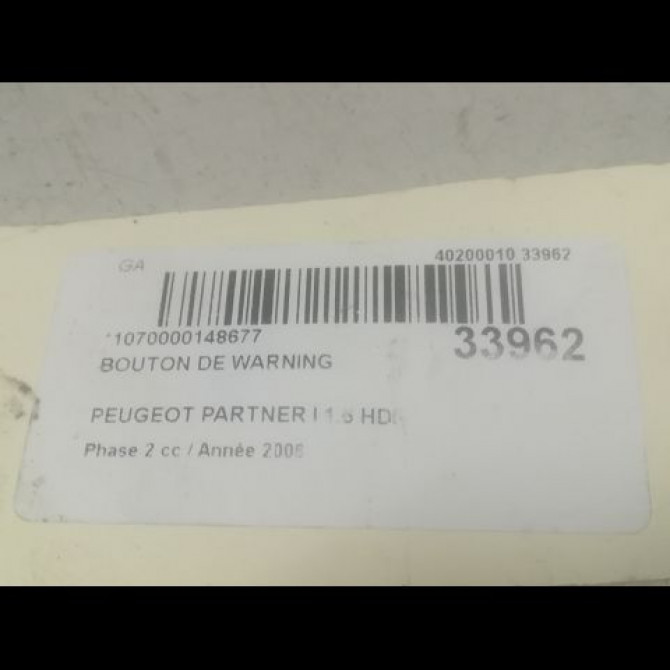 Bouton de warning occasion PEUGEOT PARTNER I Phase 2 11-2002->05-2008 1.6 HDI 90ch 6554V6 3