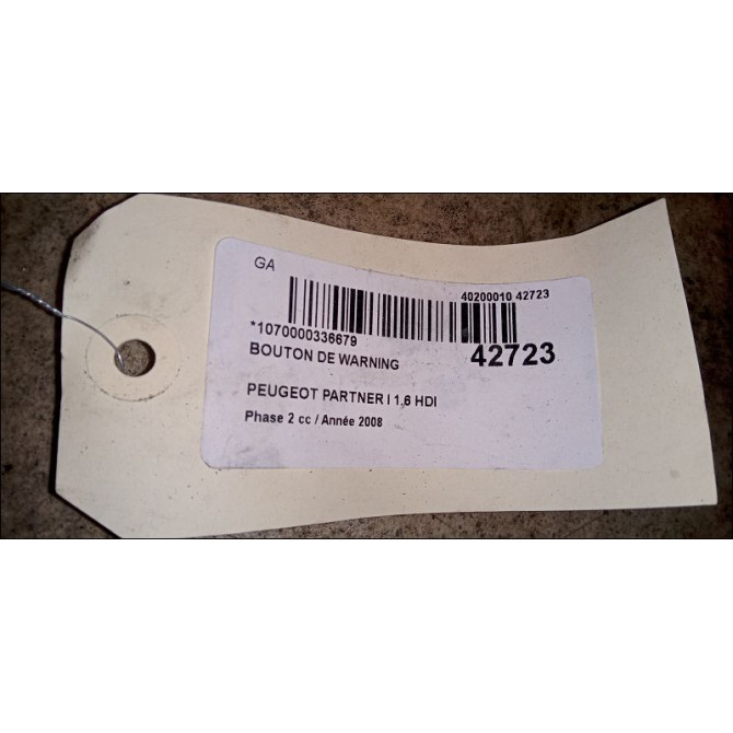 Bouton de warning occasion PEUGEOT PARTNER I Phase 2 11-2002->05-2008 1.6 HDI 90ch 6554V6 2