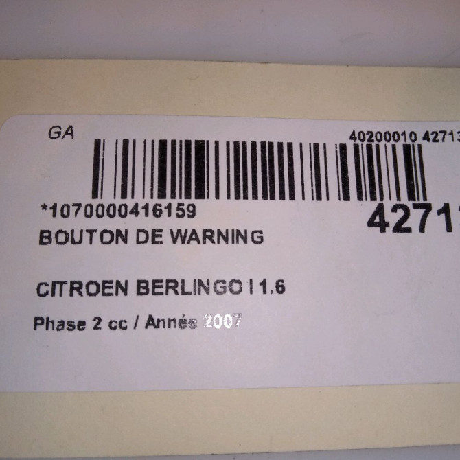 Bouton de warning occasion CITROEN BERLINGO I Phase 2 11-2002->10-2010 1.6 HDi 75ch 6554V6 4