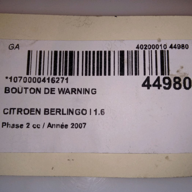 Bouton de warning occasion CITROEN BERLINGO I Phase 2 11-2002->10-2010 1.6 HDi 75ch 6554V6 5