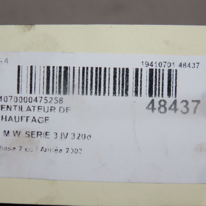 Ventilateur de chauffage occasion B.M.W. SERIE 3 IV Phase 2 09-2001->03-2005 320d 64119204154 3