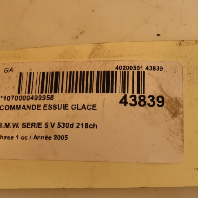 Commande essuie glace occasion B.M.W. SERIE 5 V Phase 1 07-2003->03-2007 530d 218ch 61316924106 4