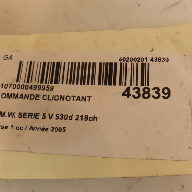 Commande clignotant occasion B.M.W. SERIE 5 V Phase 1 07-2003->03-2007 530d 218ch 61316924103 4