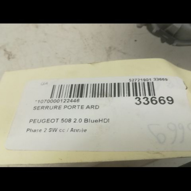 Serrure porte ard occasion PEUGEOT 508 Phase 2 SW 06-2014->... 2.0 BlueHDI 180ch 9819263380 5