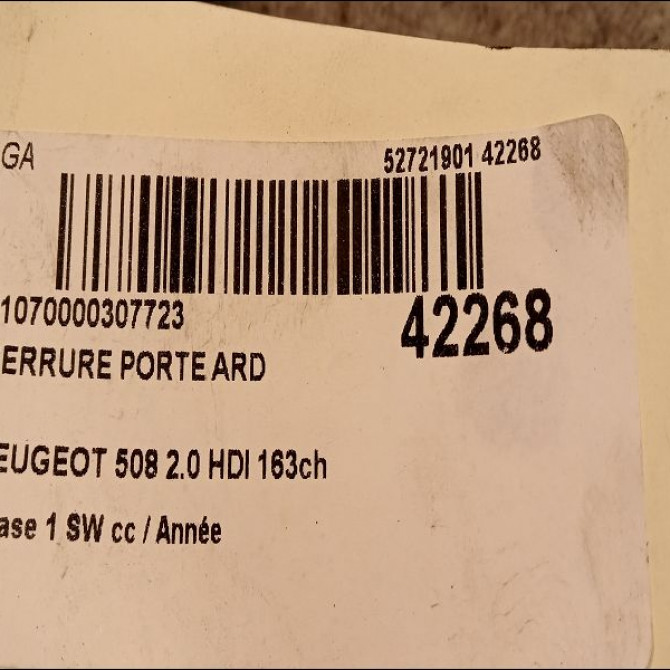 Serrure porte ard occasion PEUGEOT 508 Phase 1 04-1995->04-1999 2.0 HDI 163ch 9819263380 4