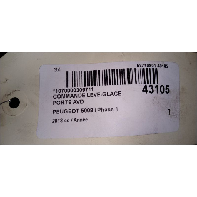 Commande lève-glace porte avant droite occasion PEUGEOT 5008 I Phase 1 11-2009->12-2013 6490X3 3