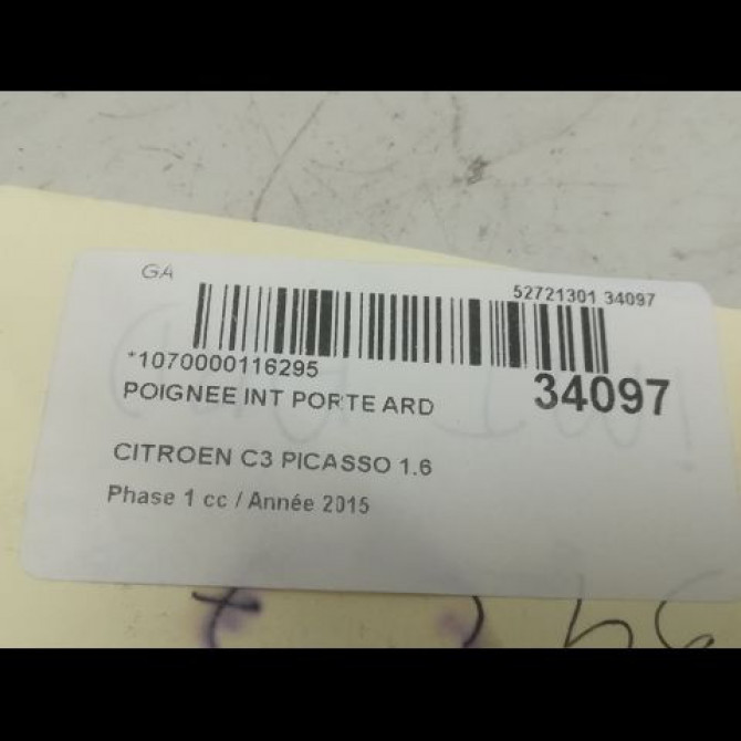 Poignee int porte ard occasion CITROEN C3 PICASSO Phase 1 02-2009->08-2012 1.6 HDi 16v 90ch 96834460VV 3