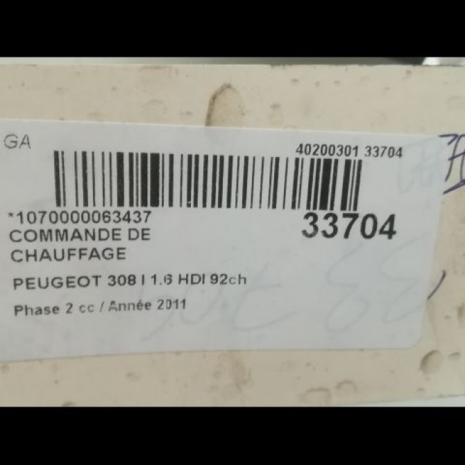 Commande de chauffage occasion PEUGEOT 308 I Phase 2 04-2011->12-2014 1.6 HDI 92ch 6452G1 3