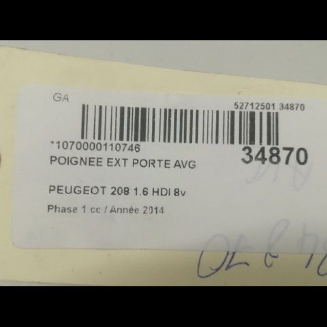 Poignee ext porte avg occasion PEUGEOT 208 208 Phase 1 2012-03-01->2015-09-30 1.6 HDI 8v 115ch 9101GF 3
