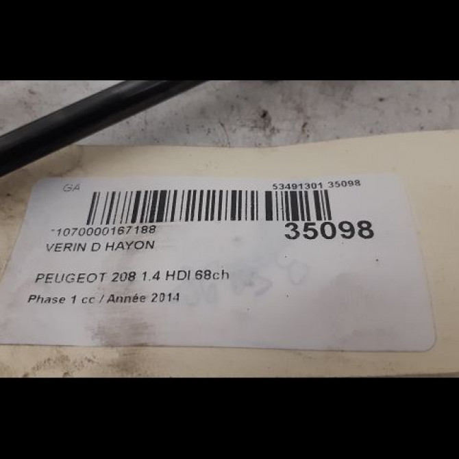 Verin droit hayon occasion PEUGEOT 208 208 Phase 1 2012-03-01->2015-09-30 1.4 HDI 68ch 1609616580 2