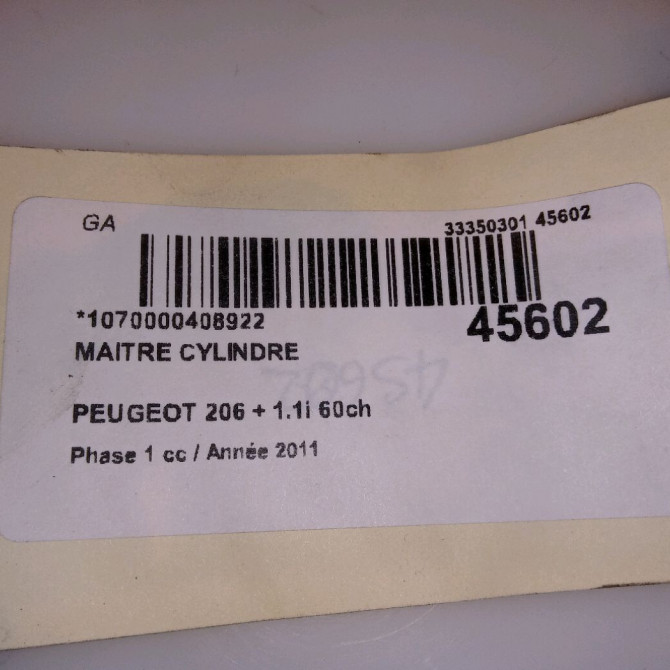 Maitre cylindre occasion PEUGEOT 206 + Phase 1 03-2009->05-2013 1.1i 60ch 4601H5 4