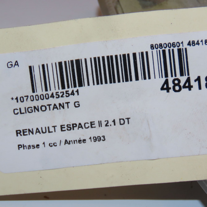 Clignotant gauche occasion RENAULT ESPACE II Phase 1 04-1991->02-1995 2.1 DT 4