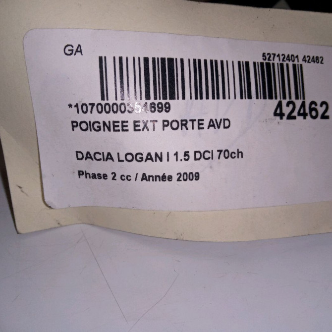 Poignee ext porte avd occasion DACIA LOGAN I Phase 2 07-2008->12-2012 1.5 DCI 70ch 6001549492 3