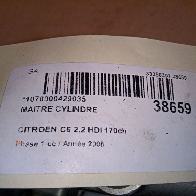 Maitre cylindre occasion CITROEN C6 Phase 1 12-2005->03-2013 2.2 HDI 170ch 4601Y7 4