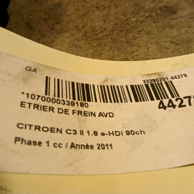 Etrier de frein avant droit occasion CITROEN C3 II Phase 1 11-2009->02-2013 1.6 e-HDi 90ch 1617292180 4