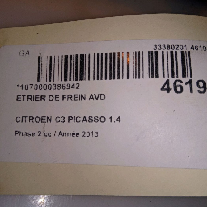 Etrier de frein avant droit occasion CITROEN C3 PICASSO Phase 2 09-2012->... 1.4 VTI 95ch 1617292180 5