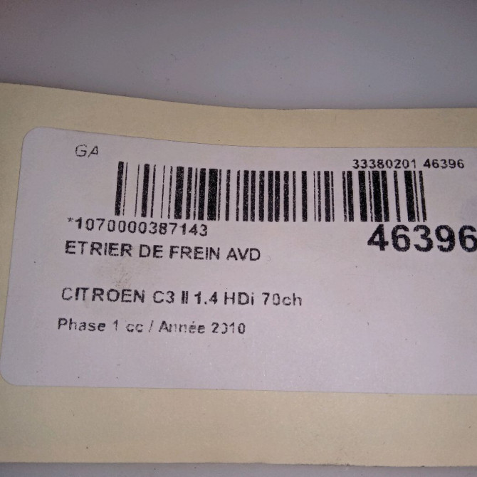 Etrier de frein avant droit occasion CITROEN C3 II Phase 1 11-2009->02-2013 1.4 HDi 70ch 1617292180 6