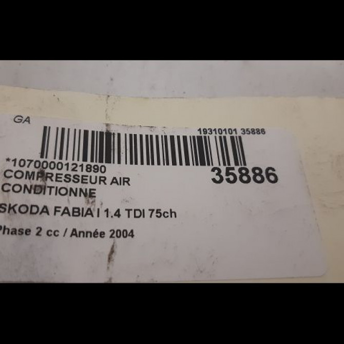Compresseur air conditionne occasion SKODA FABIA I Phase 2 09-2004->05-2007 1.4 TDI 75ch 6Q0820808F 4