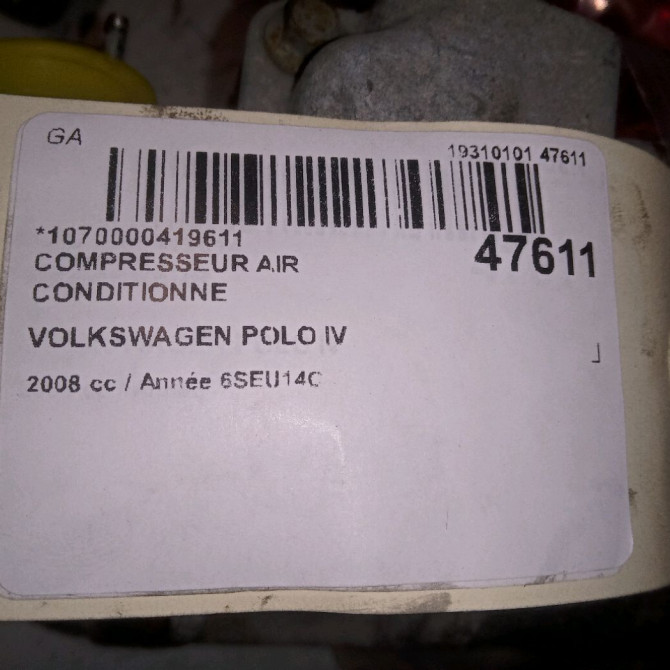 Compresseur air conditionne occasion VOLKSWAGEN POLO IV Phase 2 05-2005->09-2009 6Q0820808F 7