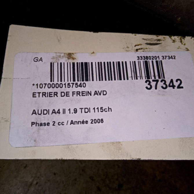 Etrier de frein avant droit occasion AUDI A4 II Phase 2 09-2004->04-2008 1.9 TDI 115ch 8E0615124A 3