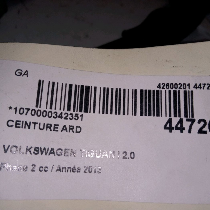Ceinture arrière droite occasion VOLKSWAGEN TIGUAN I TIGUAN I Phase 2 2011-04-01->2016-12-31 2.0 TDI 140ch 5N0857806RAA 4