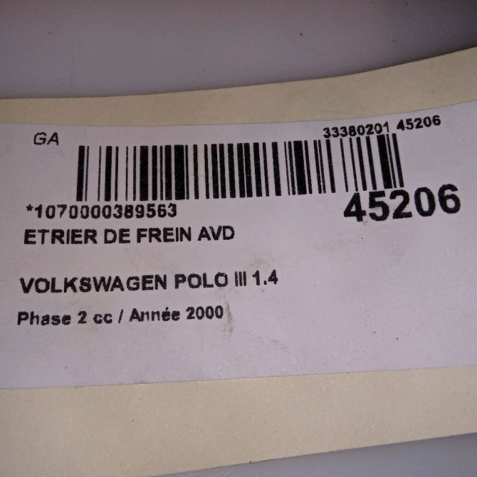 Etrier de frein avant droit occasion VOLKSWAGEN POLO III Phase 2 11-1999->12-2001 1.4 TDI 75ch 6N0615124C 5