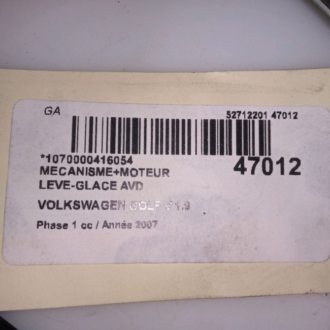 Mecanisme + moteur lève-glace avant droit occasion VOLKSWAGEN GOLF V Phase 1 11-2003->10-2008 1.9 TDI 105ch 1K5837462B 5