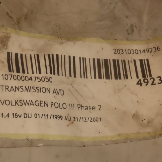 Transmission avant droite occasion VOLKSWAGEN POLO III Phase 2 11-1999->12-2001 1.4 16v 6N0407452DX 3
