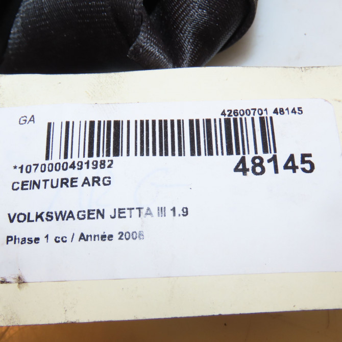 Ceinture arrière gauche occasion VOLKSWAGEN JETTA III Phase 1 09-2005->12-2010 1.9 TDI 105ch 1K5857805BRAA 3