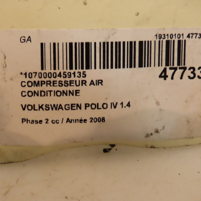 Compresseur air conditionne occasion VOLKSWAGEN POLO IV Phase 2 05-2005->09-2009 1.4 TDI 70ch 6Q0820808F 5