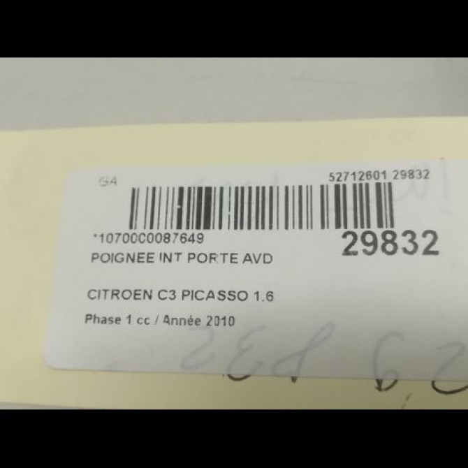 Poignee int porte avd occasion CITROEN C3 PICASSO Phase 1 02-2009->08-2012 1.6 HDi 16v 90ch 9144F9 3
