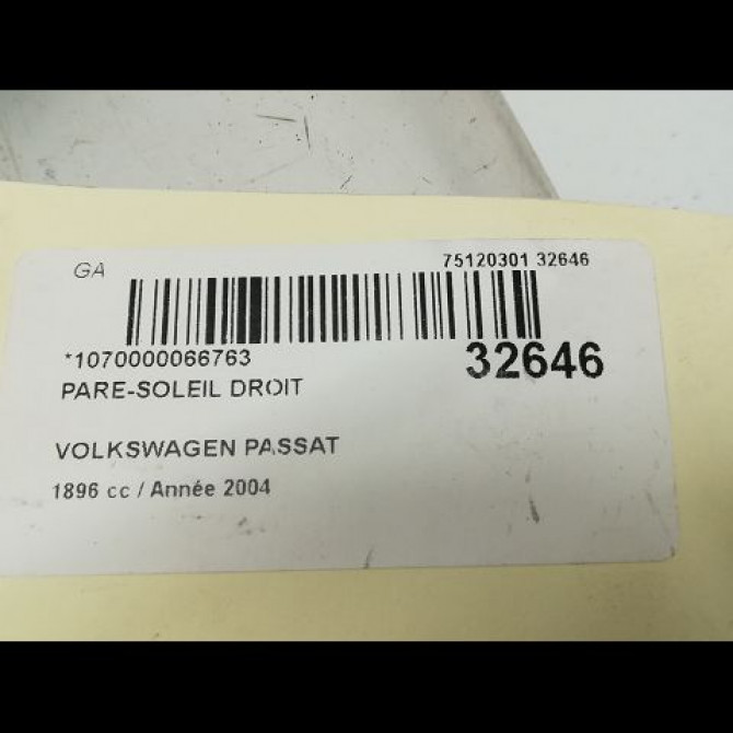 Pare-soleil droit occasion VOLKSWAGEN PASSAT IV Phase 2 10-2000->03-2005 1.9 TDI 100ch 3B0857552AK2F4 4