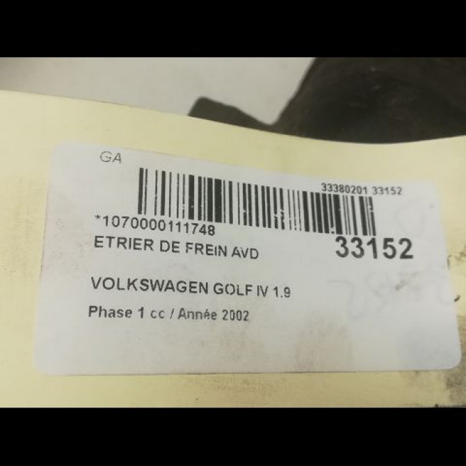 Etrier de frein avant droit occasion VOLKSWAGEN GOLF IV GOLF IV Phase 1 1998-01-01->2005-06-30 1.9 TDI 100ch 1J0615124D 3