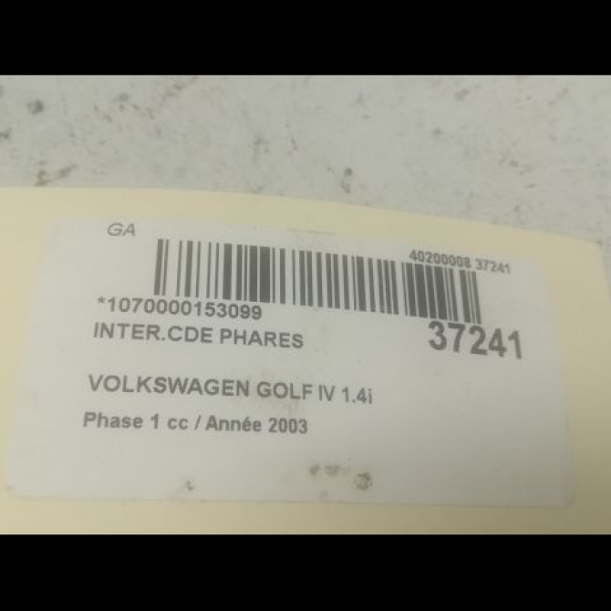 Interrupteur commande de phares occasion VOLKSWAGEN GOLF IV GOLF IV Phase 1 1998-01-01->2005-06-30 1.4i 75ch 1C0941531A20H 2