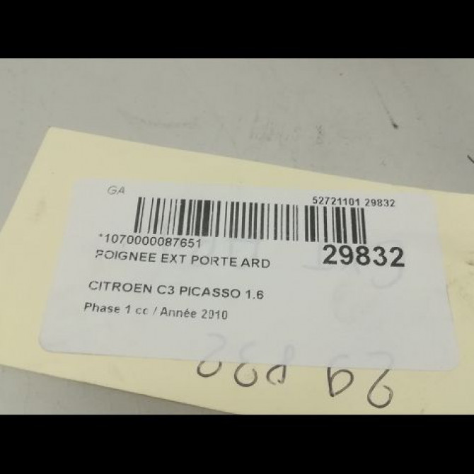 Poignee ext porte ard occasion CITROEN C3 PICASSO Phase 1 02-2009->08-2012 1.6 HDi 16v 90ch 9101GG 3