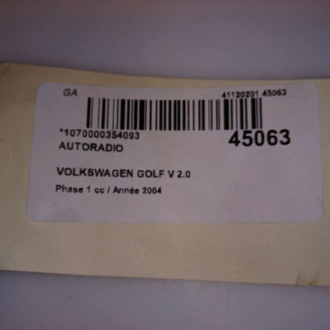 Autoradio occasion VOLKSWAGEN GOLF V Phase 1 11-2003->10-2008 2.0 TDI 140ch 5