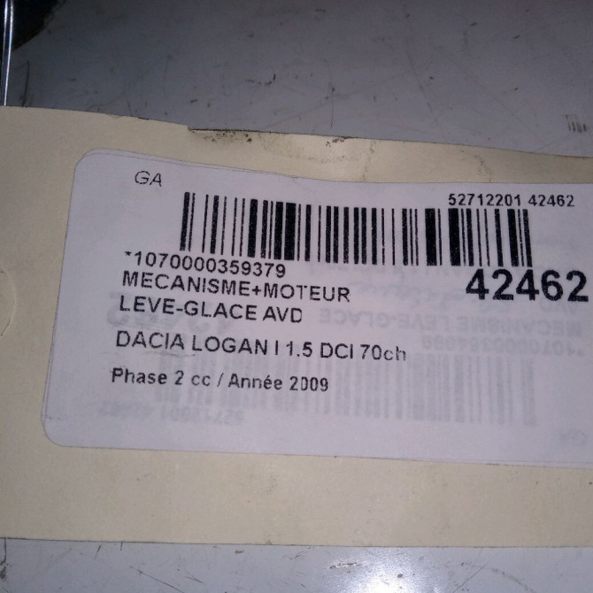 Mecanisme + moteur lève-glace avant droit occasion DACIA LOGAN I Phase 2 07-2008->12-2012 1.5 DCI 70ch 8200901102 3