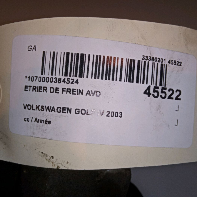 Etrier de frein avant droit occasion VOLKSWAGEN GOLF IV GOLF IV Phase 1 1998-01-01->2005-06-30 1.9 TDI 130ch 1J0615124D 4
