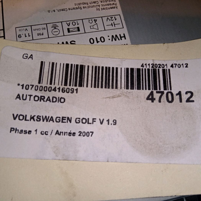 Autoradio occasion VOLKSWAGEN GOLF V Phase 1 11-2003->10-2008 1.9 TDI 105ch 5